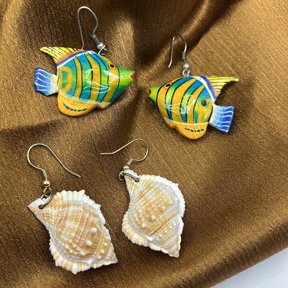 Colorful Fish and Shell Earrings - Picture 4 of 8